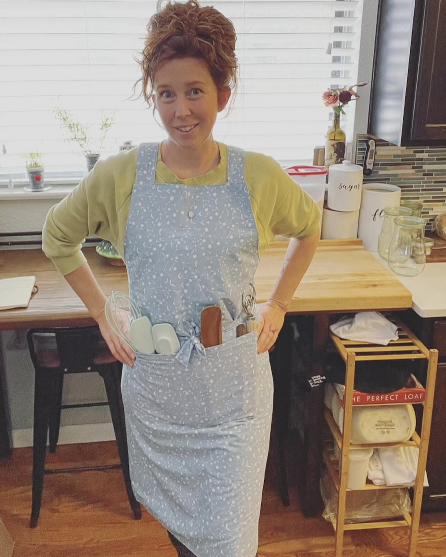 buy reversible handmade vintage fabric aprons online in canada from wild bluebell homestead for sourdough bread baking at home in your kitchen